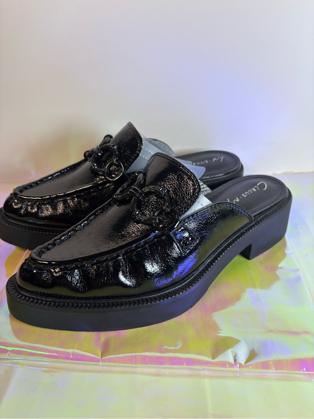 Circus by Sam Edelman Black Patent Chain-Accent Mule Loafers size 8 - Picture 9 of 15